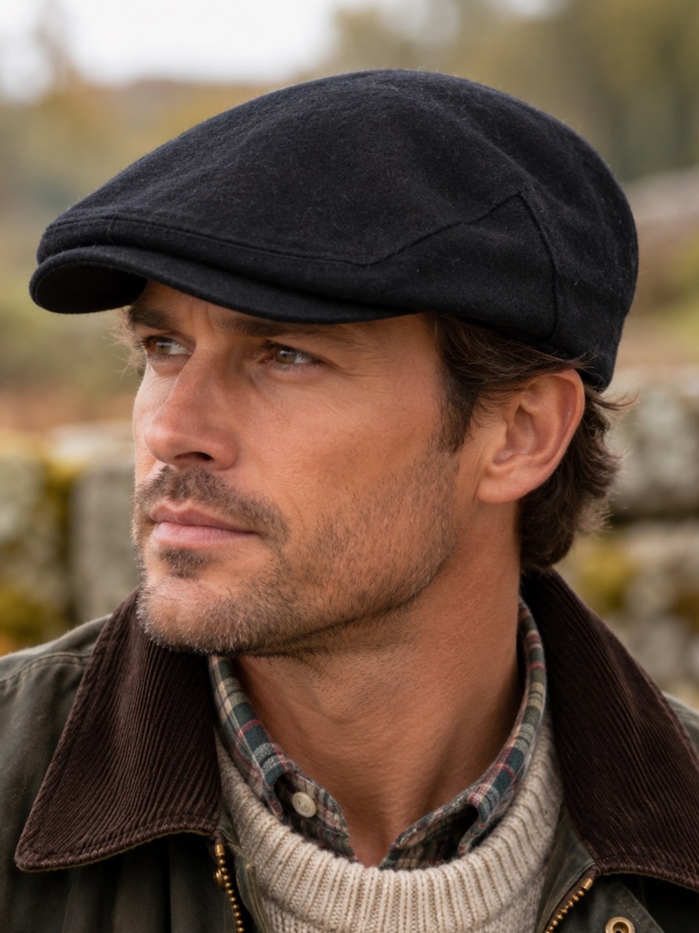 Barbour Vintage Wool Flat Cap – Black – Classic British Style